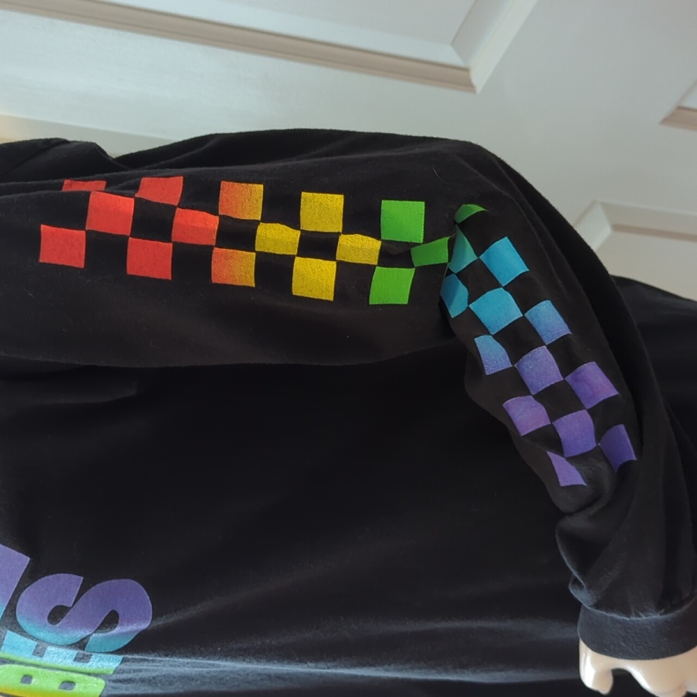 Vibes Rainbow Checkered Vans Style Graphic Long Sleeve Size L - Picture 4 of 6